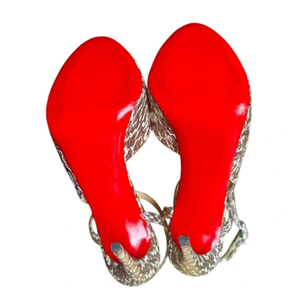 Christian Louboutin Black and White Snakeskin Peep-Toe Stiletto Sandals